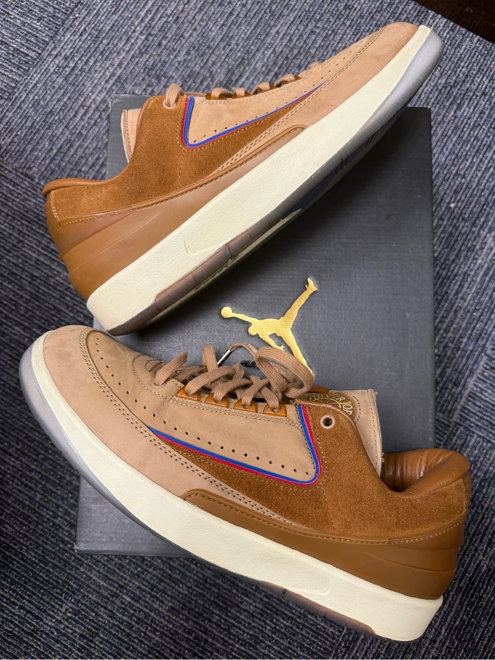 Jordan 2 Retro Low Two 18 -Top Suede Sneakers in Brown with Blue and Red Trim